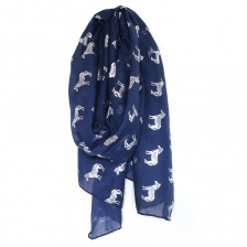 Navy Scarf with Silver Zebra Foil Print by Peace of Mind